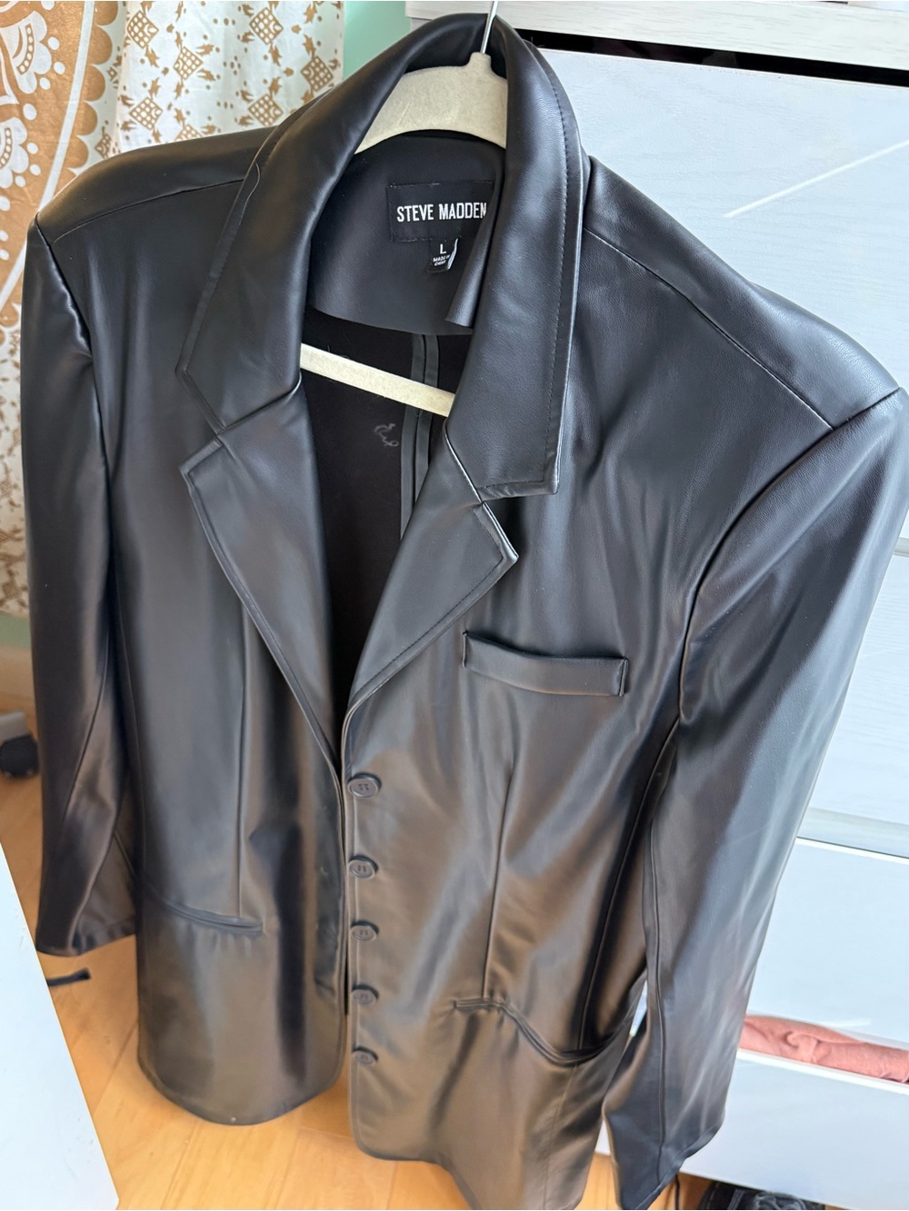 Steve Madden Black Leather Trench Coat